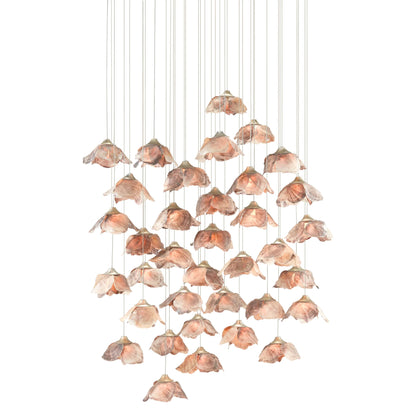 Catrice Pendant by Currey and Company in painted silver, contemporary silver leaf, natural shell. Made from capiz shell, wrought iron in a coastal style.