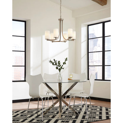 Hettinger Six Light Chandelier by Visual Comfort & Co. in brushed nickel. Made from steel in a unique style.