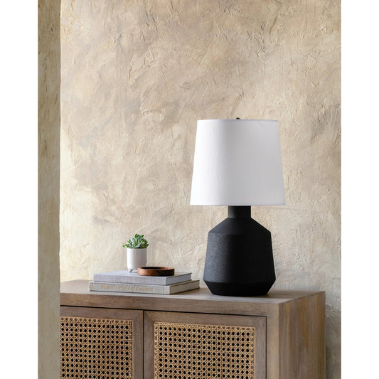 Heuvelton - 492797 by Surya in black, white and matte brushed. Made from body: ceramic, shade (outside): paper, shade (inside): paper, finial: metal in a modern style.