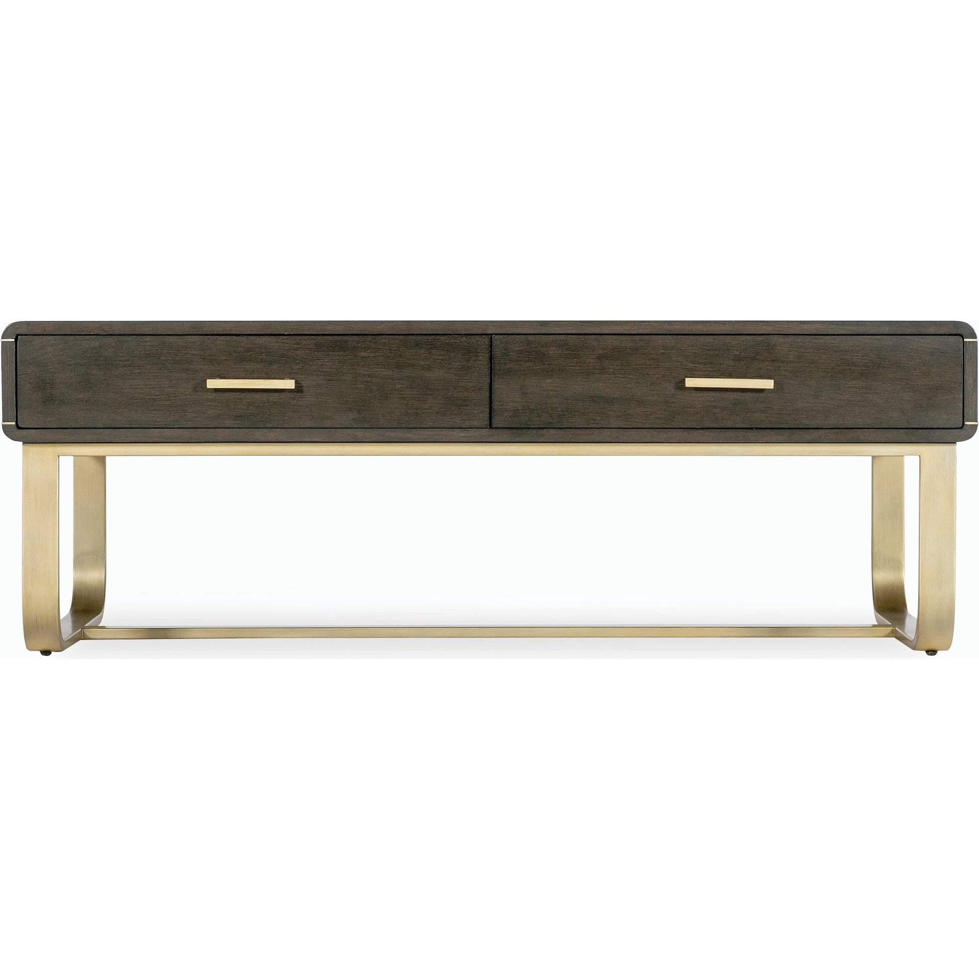 Commerce & Market Metropolitan Cocktail Table by Hooker Furniture in dark wood and dark wood finish. Made from oak veneers, metal tube and sheet metal in a modern style.