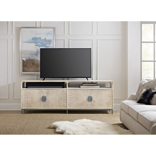 Door Entertainment Console by Hooker Furniture in white wash. Made from mango solids, iron in a modern style.