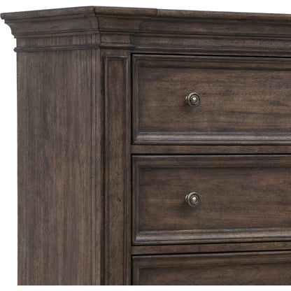 Woodbury Five-Drawer Chest by Pulaski Furniture in cowboy boots brown. Made from rubberwood in a traditional style.