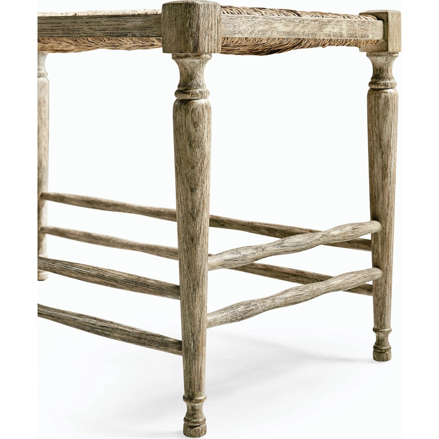 008 SR-846574 | Closeup | William Yeoward Bodiam Grey Oak Bench by Jonathan Charles in greyed oak. Made from oak in a cottage & farmhouse style.