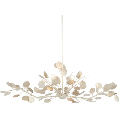 Lunaria Oval Chandelier by Currey and Company in contemporary silver leaf. Made from wrought iron in a transitional style.