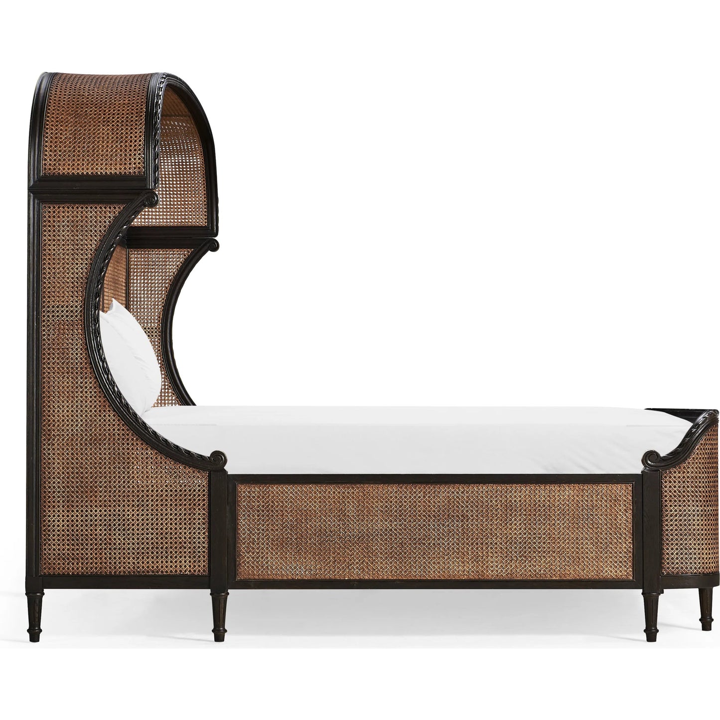 003 SI-2334502 | Additional Silo | Tangiers Shelter Bed by Jonathan Charles in brown, black and ebonized oak. Made from oak solids, natural cane, flat-cut oak veneers in a rustic style.
