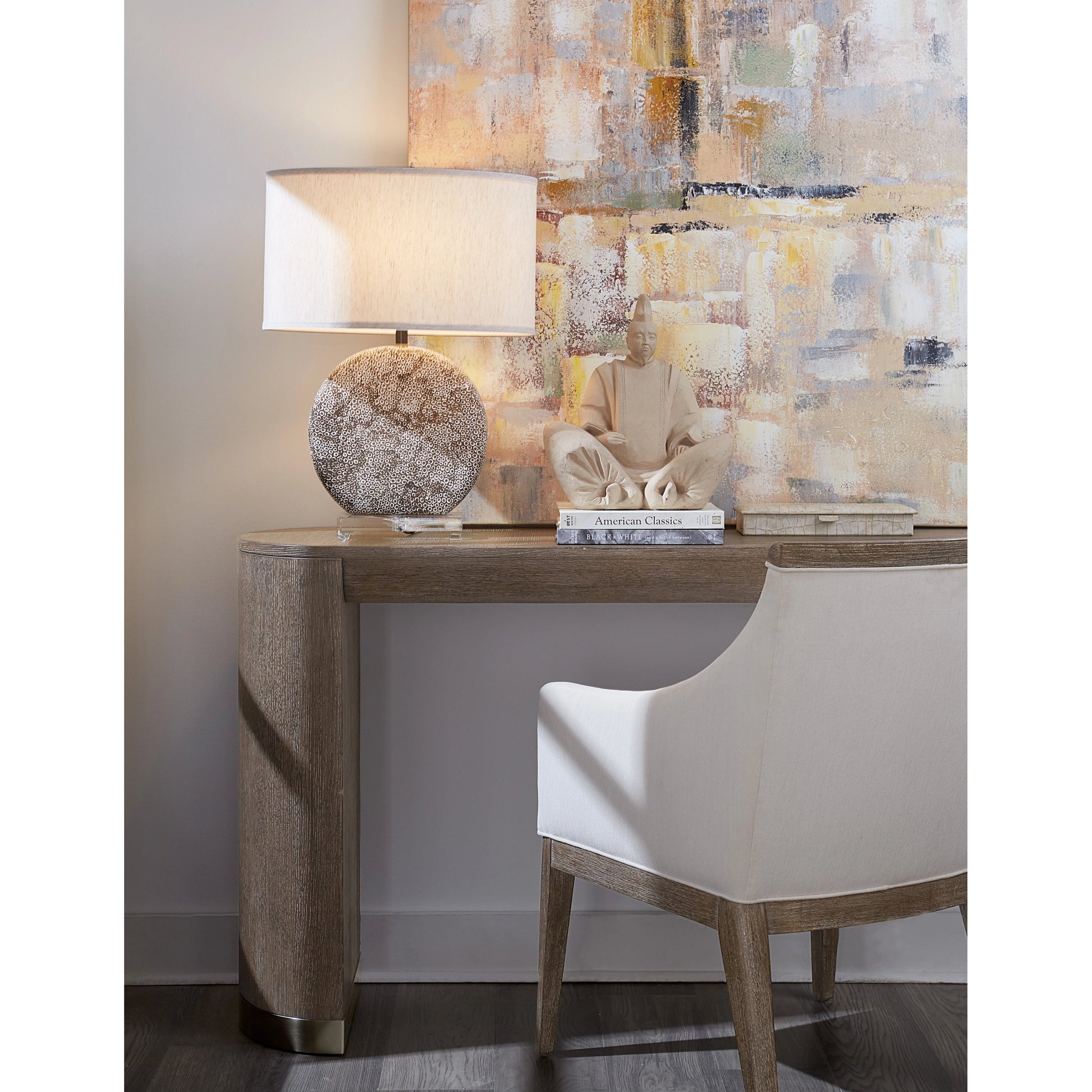 Modern Mood Console Table by Hooker Furniture. Made from oak veneers, metal in a modern style.