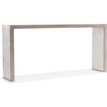 Emma Console Table by Hooker Furniture in silver leaf. Made from faux silver leaf on metal with selenite top in a modern style.