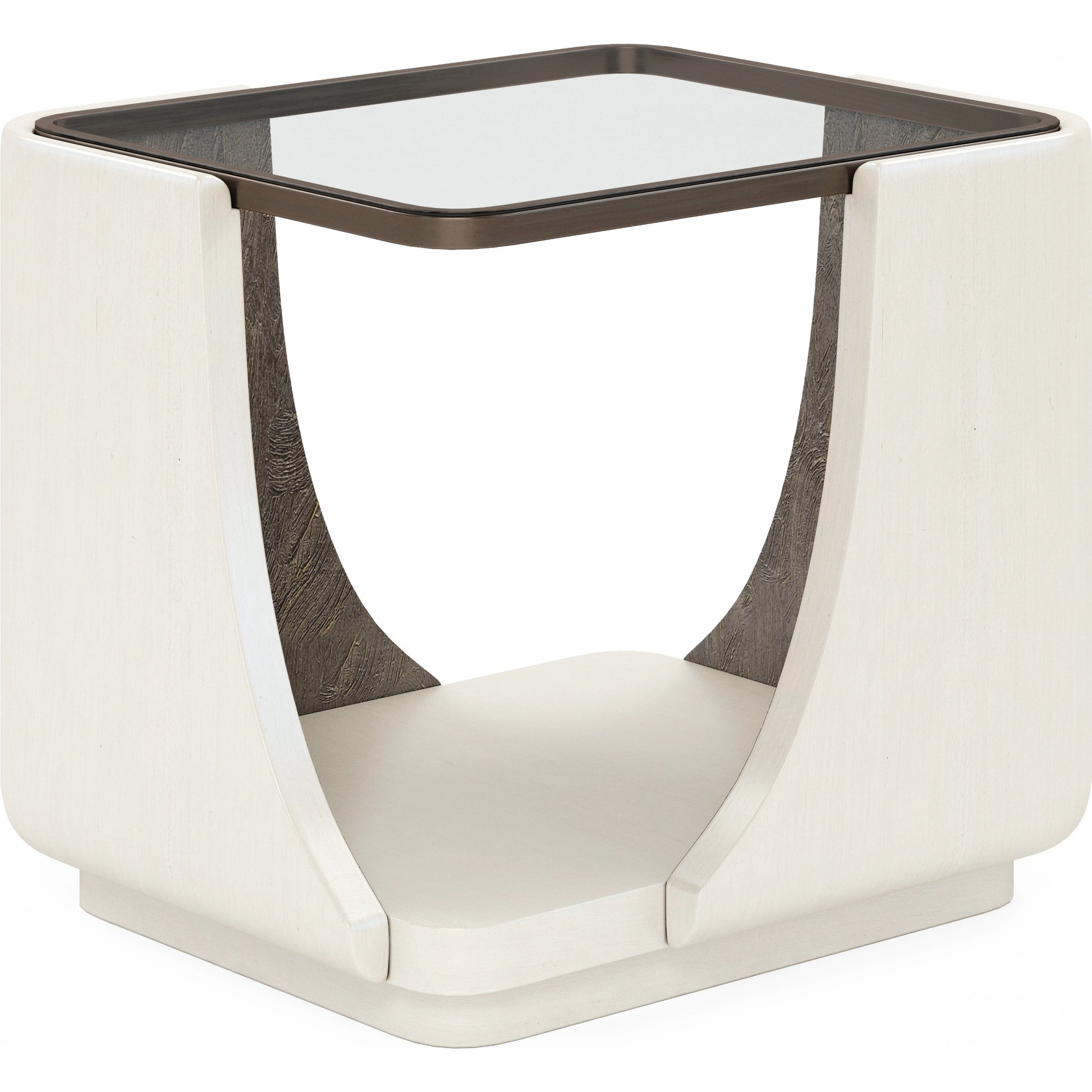 Blanc End Table by A.R.T. Furniture in alabaster, burnished bronze. Made from parawood solids, resin, metal, glass in a modern style.