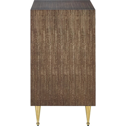 Colette Chest by Currey and Company in tawny brown, polished brass, mirror, rose. Made from figured eucalyptus, stainless steel, glass, faux velvet in a modern style.