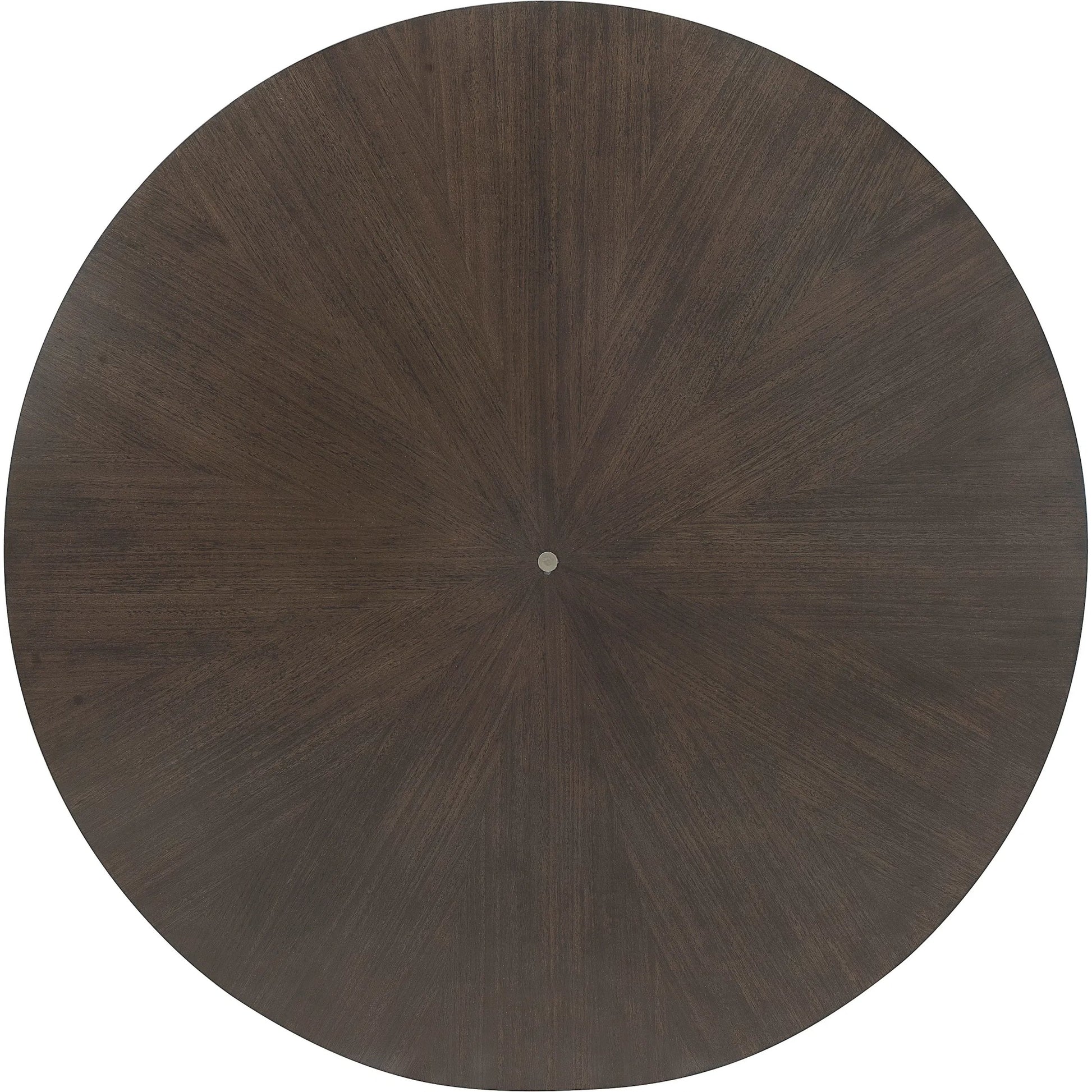Asher Park Round Dining Table by Pulaski Furniture in piano brown. Made from eucalyptus veneers in a unique style.