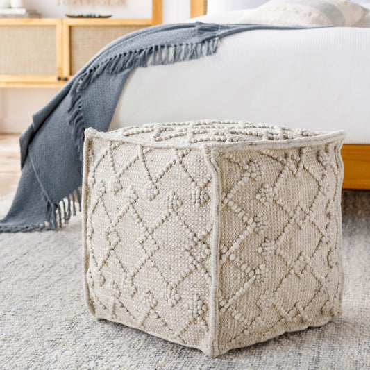 Hygge - 15737 by Livabliss in white, charcoal. Made from 70% wool, 30% viscose, 100% polybeads, 100% cotton in a eclectic & global style.