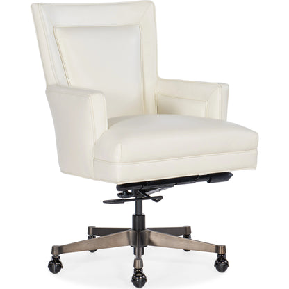 Rosa Executive Swivel Tilt Chair by Hooker Furniture in apollo mineral and beige. Made from leather, apollo mineral (semi-aniline corrected top grain) in a modern style.