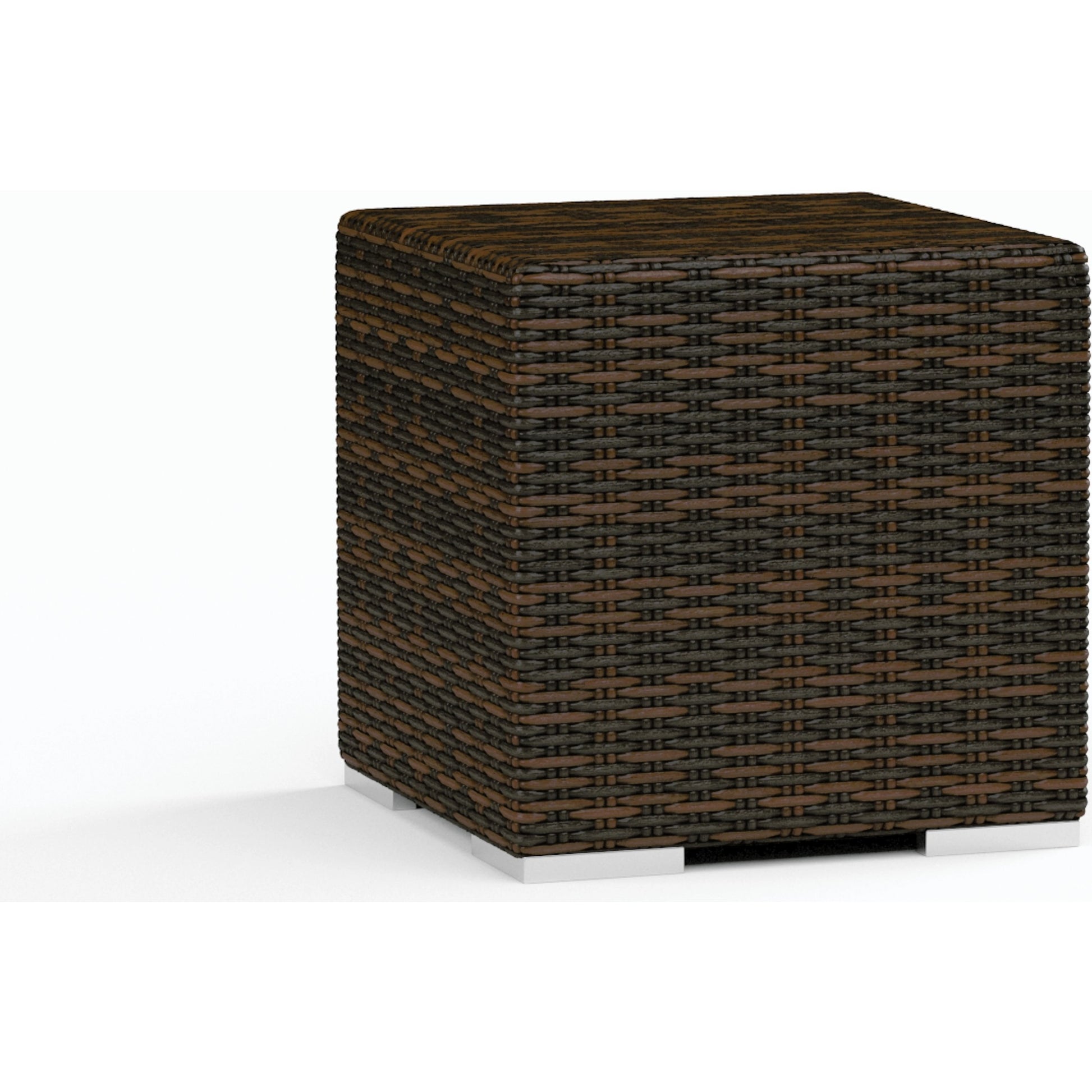 Montecito Outdoor End Table by Sunset West in cognac. Made from resin wicker in a modern style.