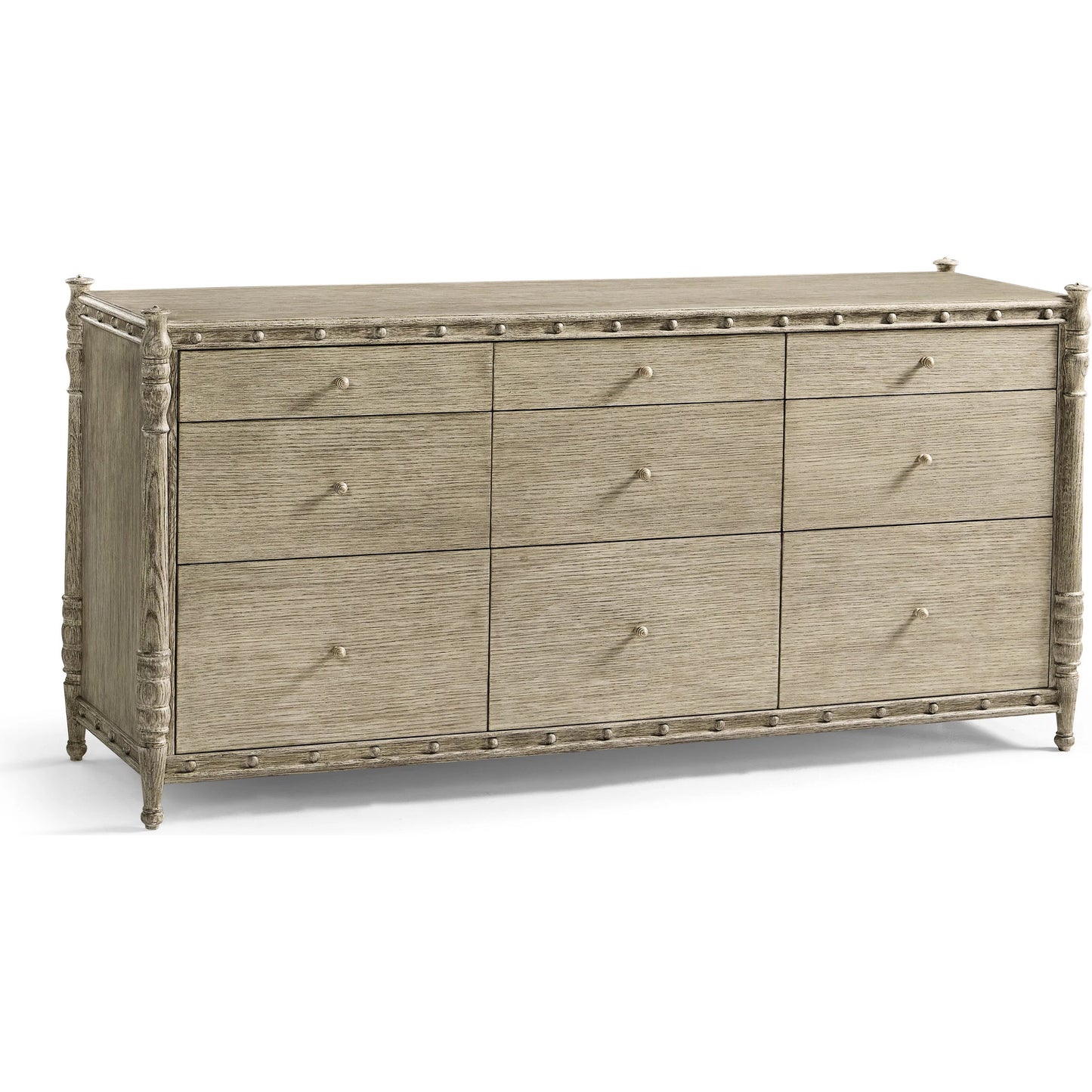 001 SI-2252703 | Primary Silo | Morris Dresser by Jonathan Charles in grey and greyed oak. Made from oak, oak veneer, aluminum, sycamore veneer in a traditional style.