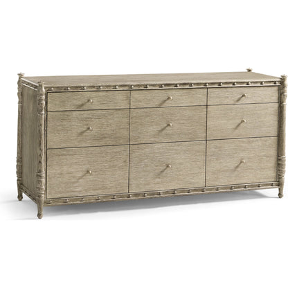 Morris Dresser by Jonathan Charles in grey and greyed oak. Made from oak, oak veneer, aluminum, sycamore veneer in a traditional style.