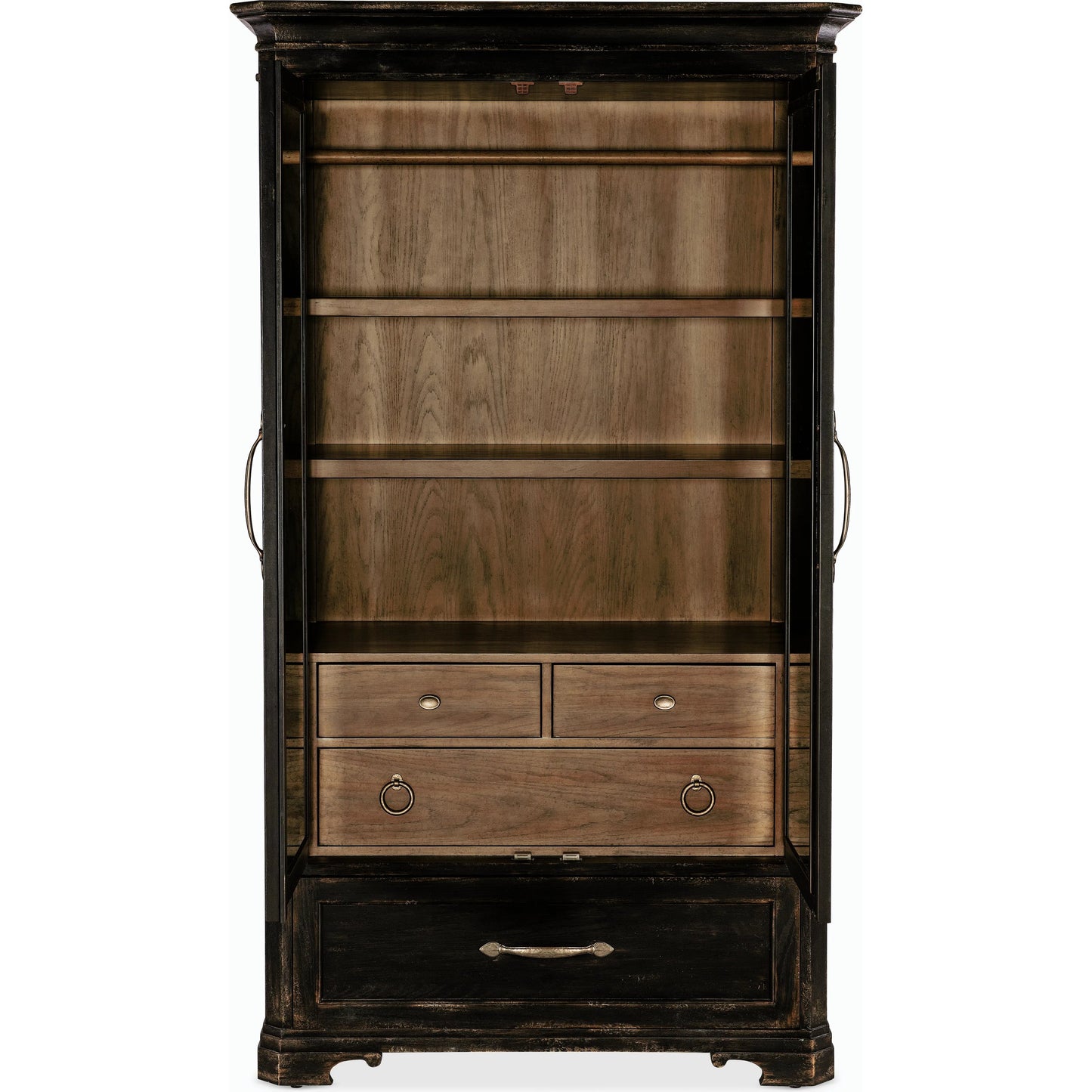 004 SI-2185795 | Additional Silo | Americana Wardrobe by Hooker Furniture in black and molasses finish. Made from oak veneers in a cottage & farmhouse style.