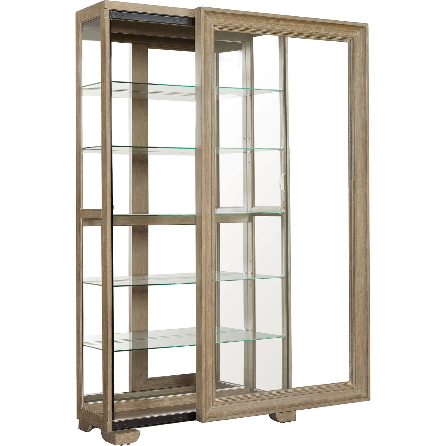 001 SI-2238728 | Additional Silo | Light Wood Modern 5-Shelf Sliding Door Curio with LED Light by Pulaski Furniture in parchment. Made from ash wood veneers in a transitional style.