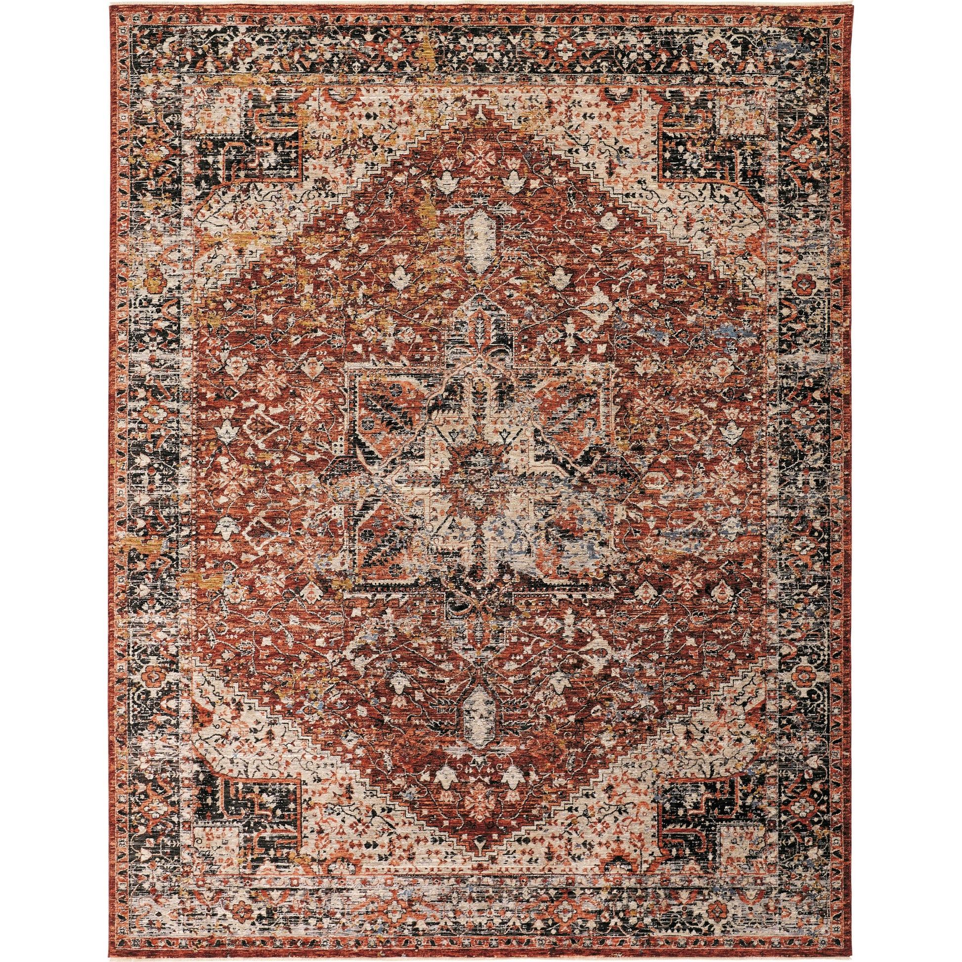 Caprio Transitional Rug - 3960F by Feizy in red, ivory, black. Made from polyester, viscose in a unique style.