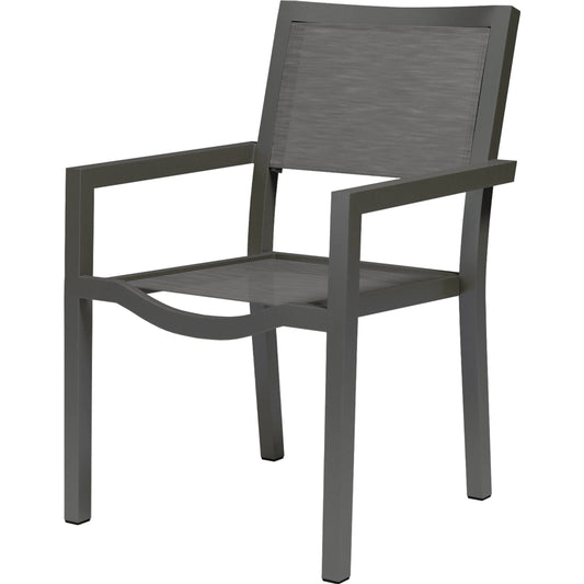 Vegas Outdoor Stackable Sling Dining Chair by Sunset West in graphite. Made from aluminum in a modern style.