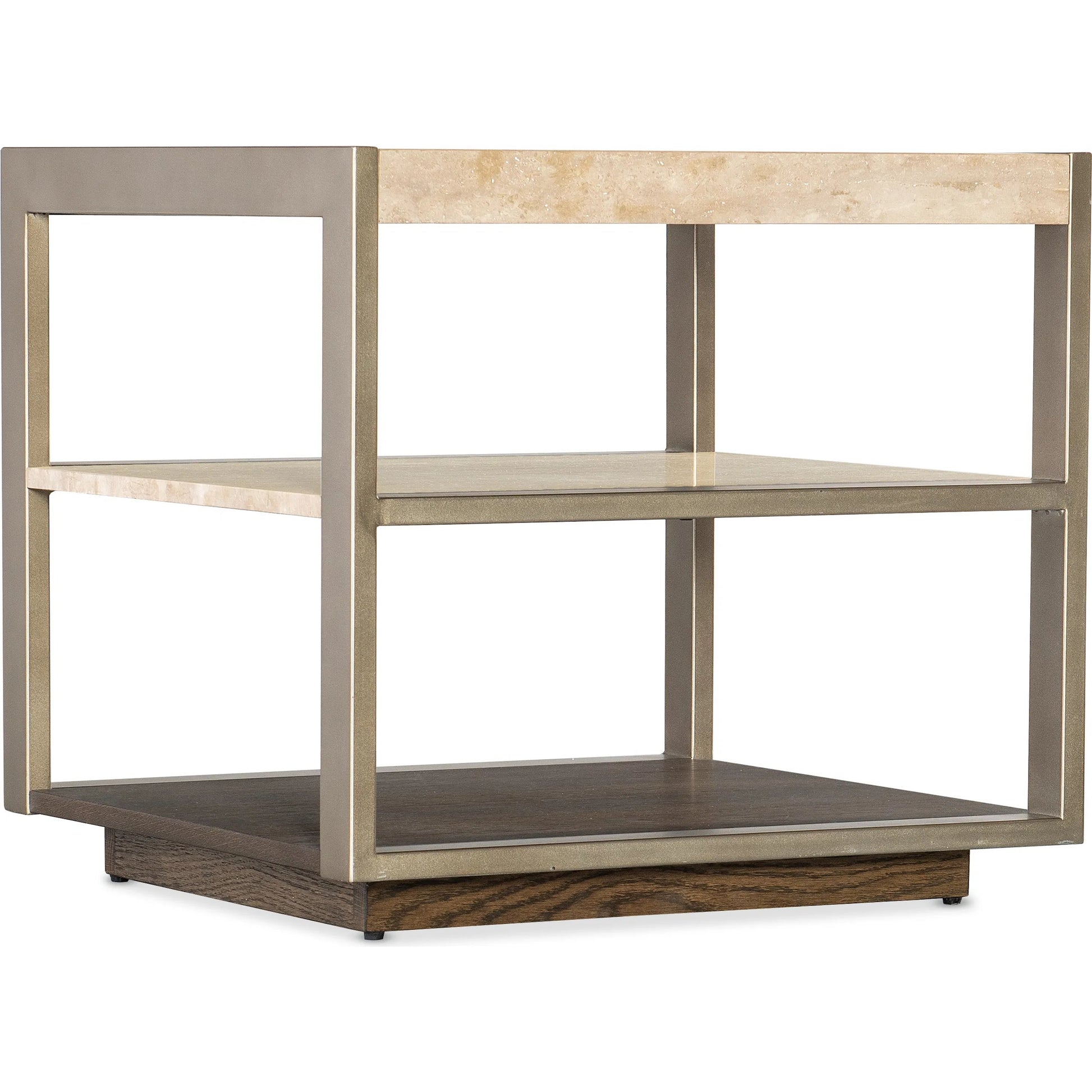 Hammon Square Marble Oak Side Table by Hooker Furniture in medium oak, champagne. Made from unique in a transitional style.