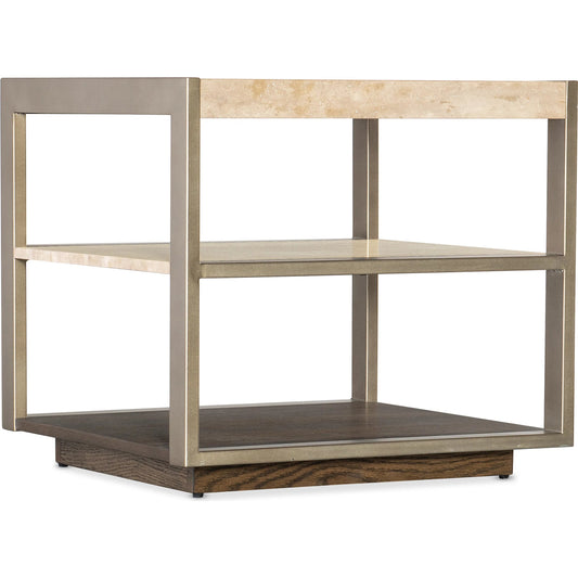 Hammon Square Marble Oak Side Table by Hooker Furniture in medium oak, champagne. Made from unique in a transitional style.