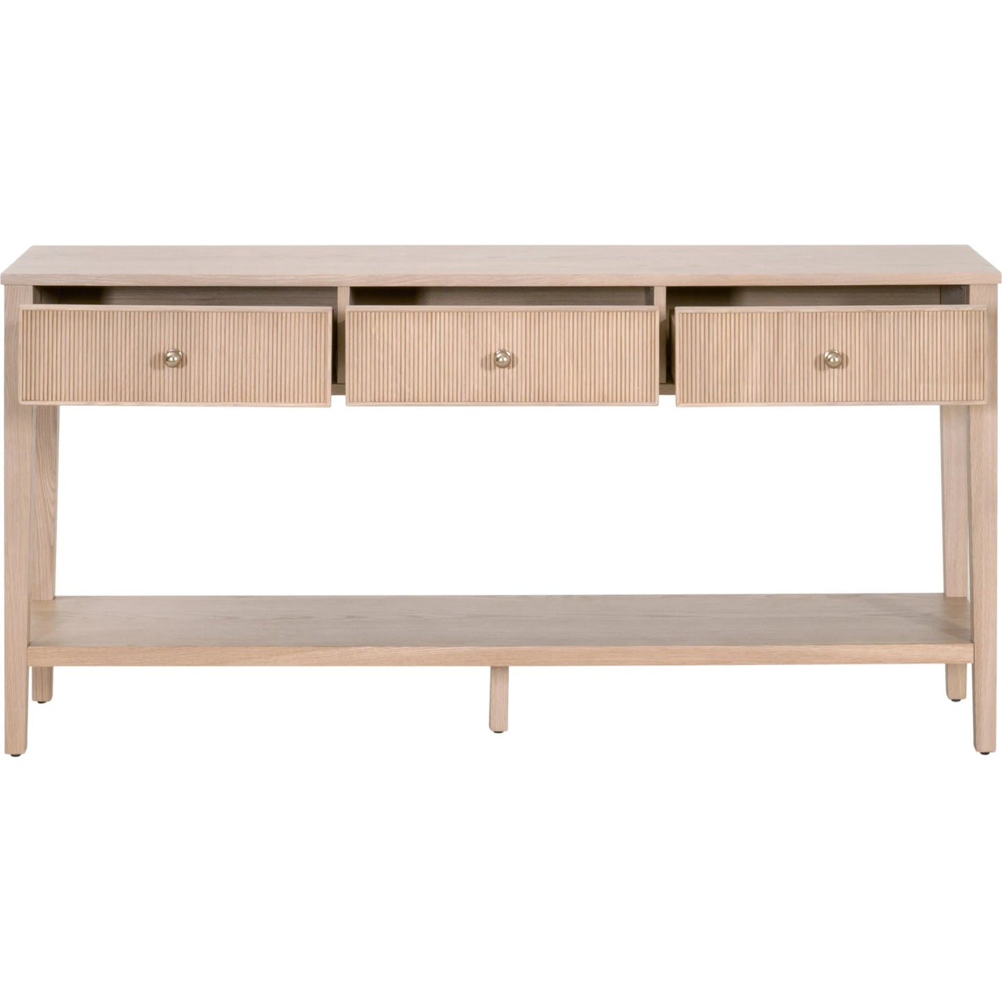 002 SI-2329414 | Additional Silo | Highland Console Table by Essentials For Living in natural oak. Made from solid oak wood, mdf, oak veneer, iron in a transitional style.