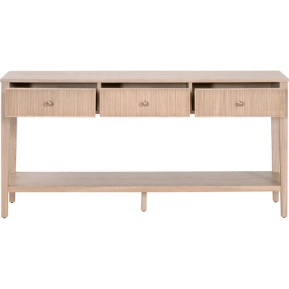 Highland Console Table by Essentials For Living in natural oak. Made from solid oak wood, mdf, oak veneer, iron in a transitional style.