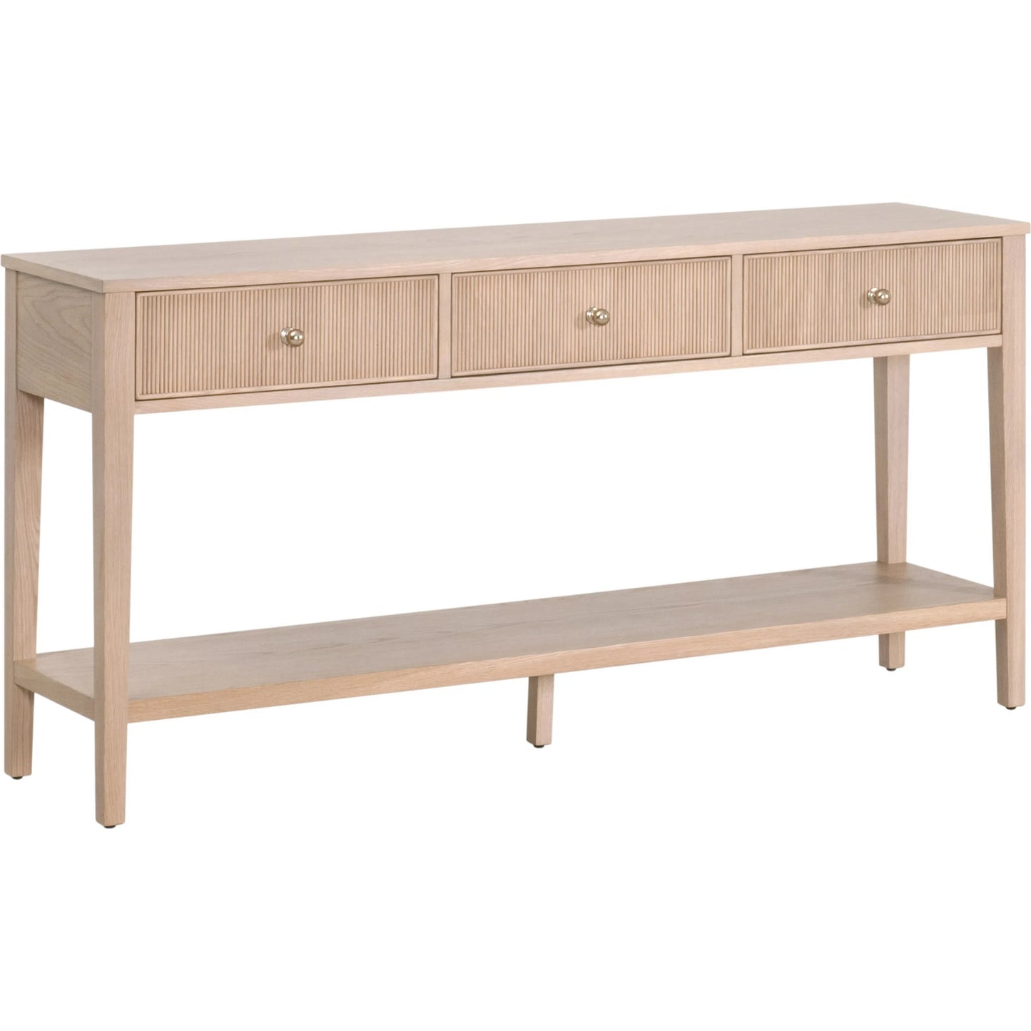 001 SI-2329414 | Primary Silo | Highland Console Table by Essentials For Living in natural oak. Made from solid oak wood, mdf, oak veneer, iron in a transitional style.