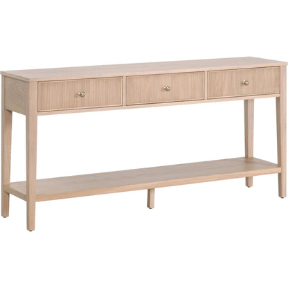 Highland Console Table by Essentials For Living in natural oak. Made from solid oak wood, mdf, oak veneer, iron in a transitional style.