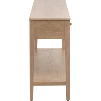 Highland Console Table by Essentials For Living in natural oak. Made from solid oak wood, mdf, oak veneer, iron in a transitional style.