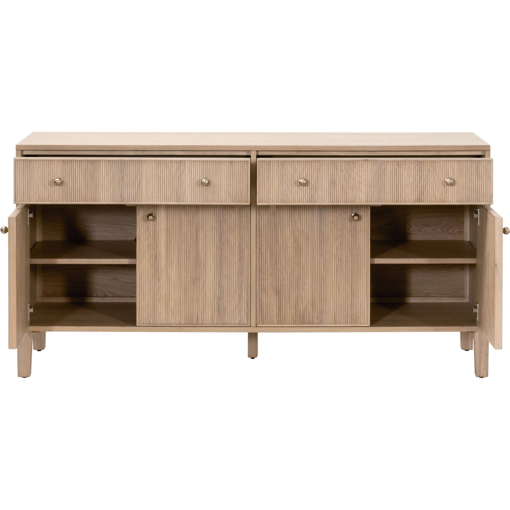 Highland Media Sideboard by Essentials For Living in natural oak. Made from solid oak wood, oak veneer, iron, felt in a transitional style.