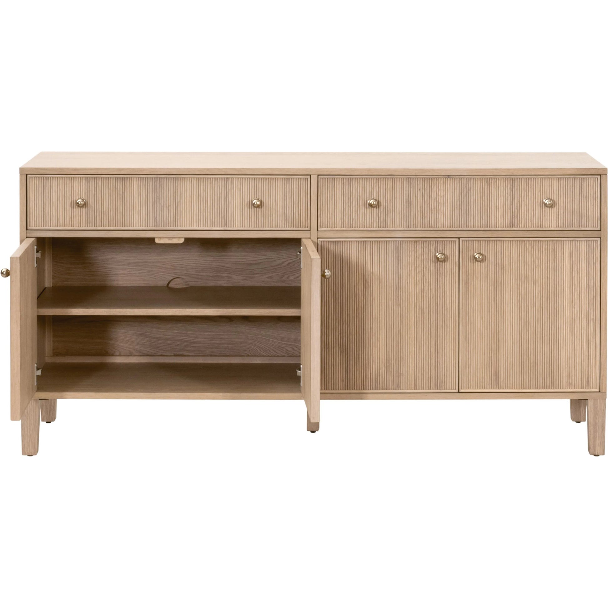 Highland Media Sideboard by Essentials For Living in natural oak. Made from solid oak wood, oak veneer, iron, felt in a transitional style.