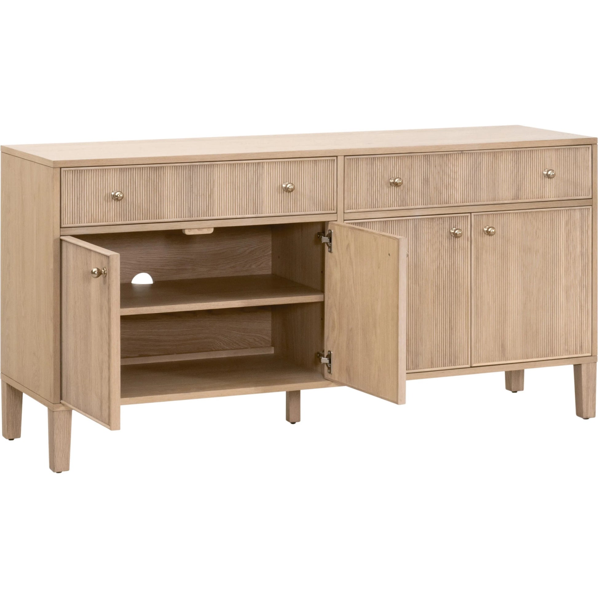 Highland Media Sideboard by Essentials For Living in natural oak. Made from solid oak wood, oak veneer, iron, felt in a transitional style.