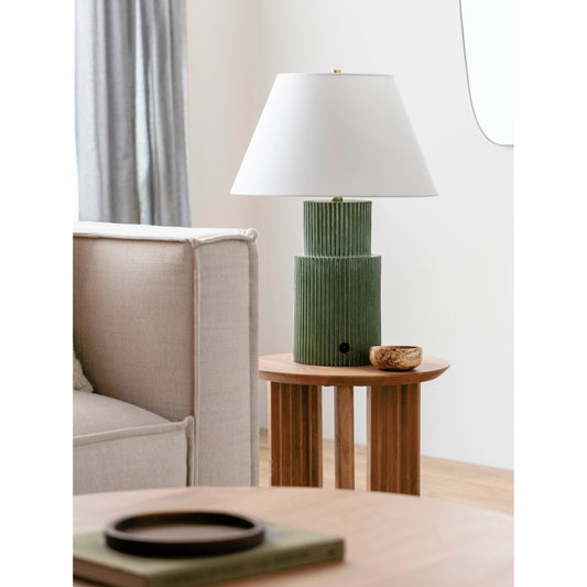 Hikari Accent Table Lamp - 524543 by Surya in body: dark green, cord: translucent and paintedplated. Made from resin, linen, iron in a modern style.
