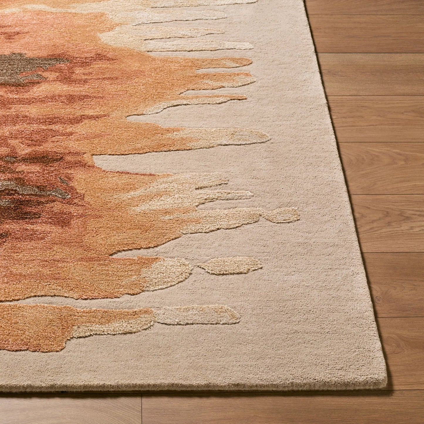 002 SI-2460974,SI-2460975,SI-2460976,SI-2460977,SI-2460978 | Closeup | Hiroshima HIO-2300 Rug by Surya in warm taupe, burnt sienna, charcoal, sandy beige, copper. Made from wool, viscose in a unique style.