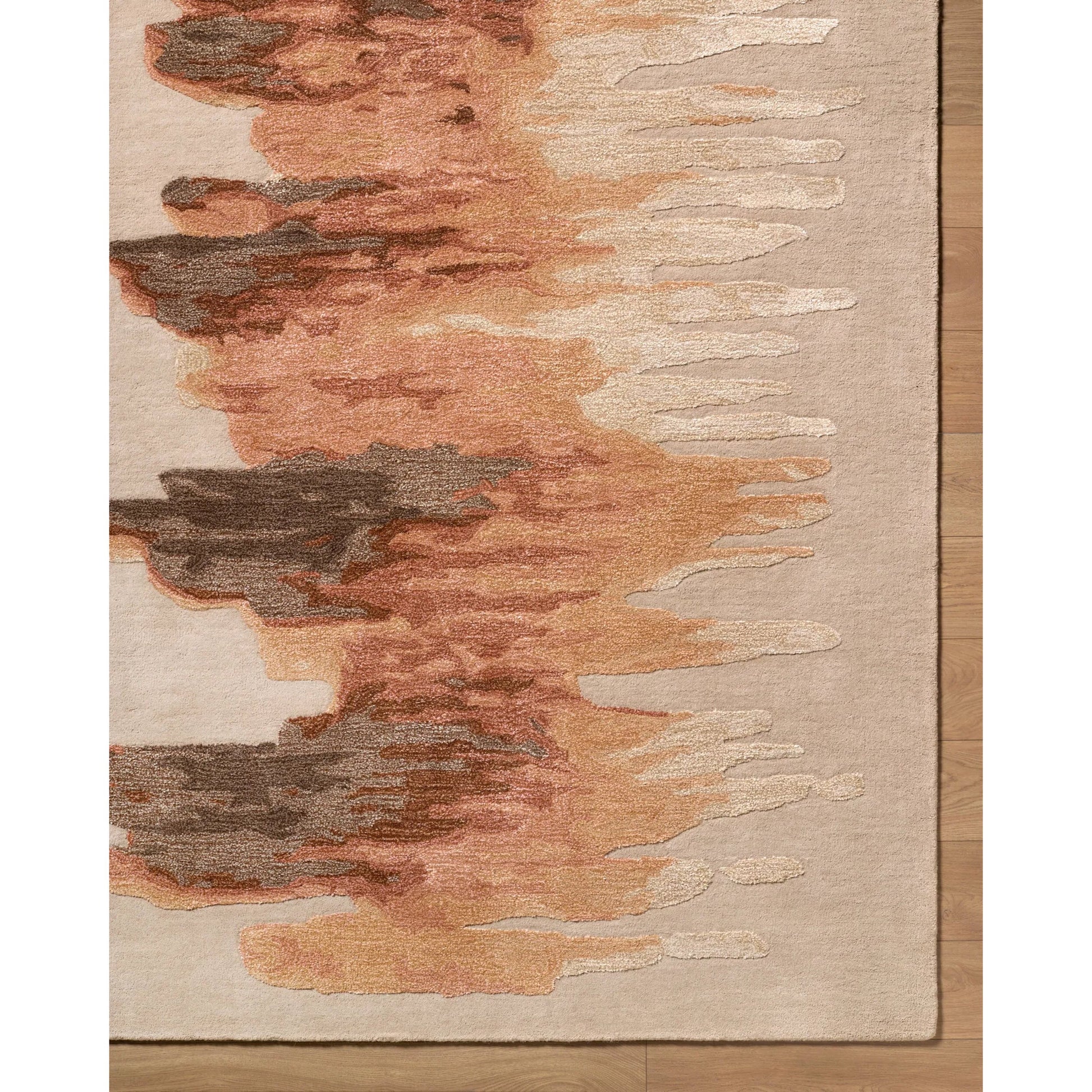 Hiroshima HIO-2300 Rug by Surya in warm taupe, burnt sienna, charcoal, sandy beige, copper. Made from wool, viscose in a unique style.