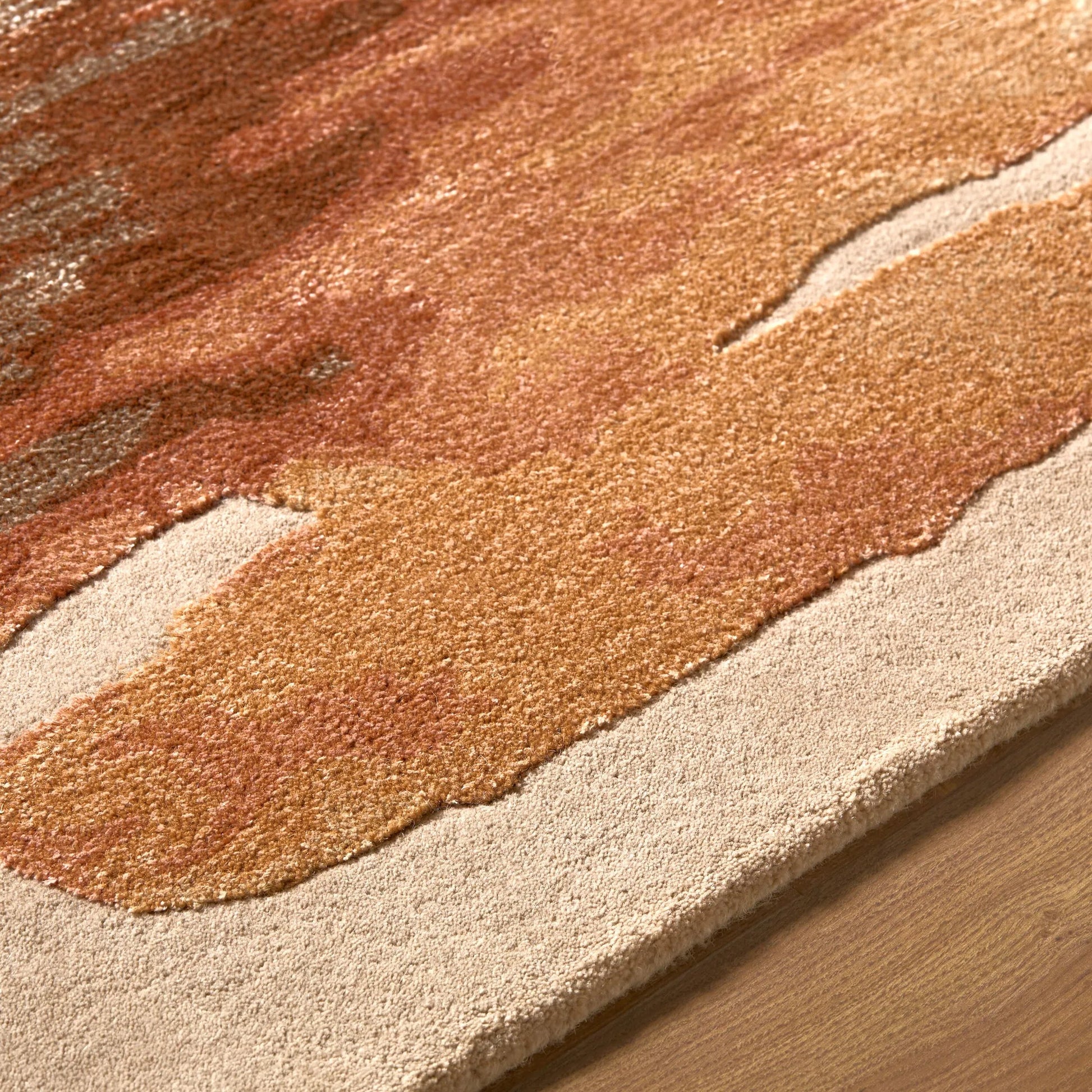 Hiroshima HIO-2300 Rug by Surya in warm taupe, burnt sienna, charcoal, sandy beige, copper. Made from wool, viscose in a unique style.