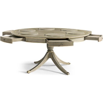 Timeless Solar Spider Leg Pedestal Dining Table by Jonathan Charles in sun bleached cherry. Made from cherry, brass in a modern style.