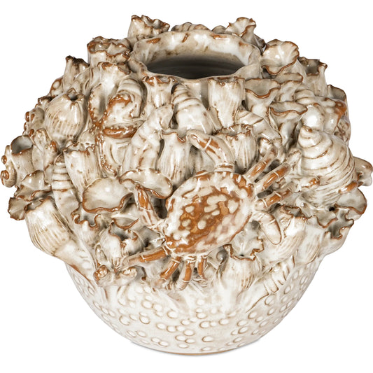 Tidal Vase by Currey and Company in milky white. Made from ceramic in a coastal style.