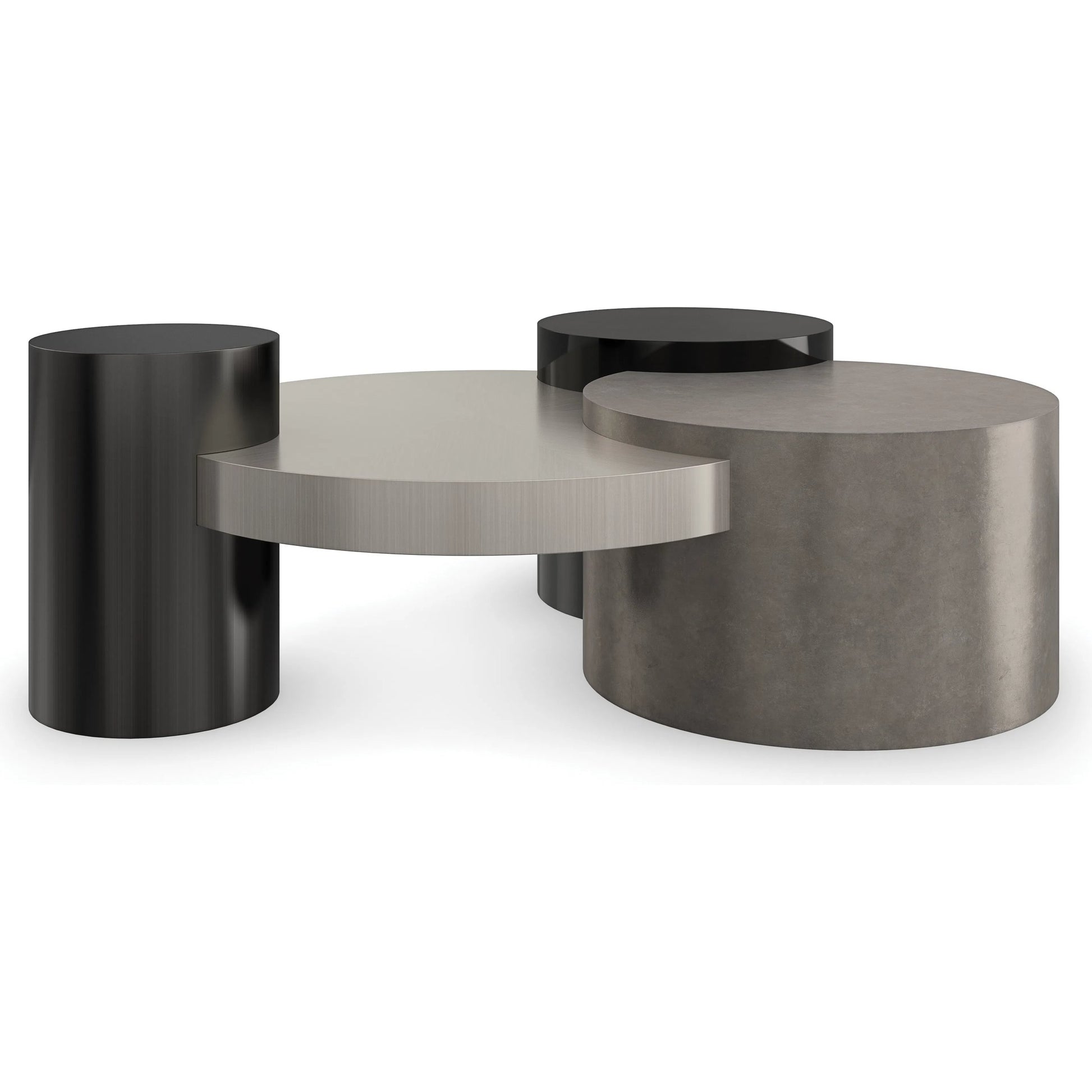 Constellation Cocktail Table by Caracole in black and silver burst, piano black, twilight frost, brushed tungsten. Made from birch, metal in a modern style.