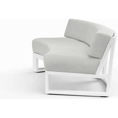 Newport Outdoor Curved Sofa by Sunset West in frost. Made from aluminum in a modern style.