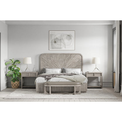 Vault Nightstand by A.R.T. Furniture in gray and mink. Made from parawood solids, white oak veneers in a modern style.