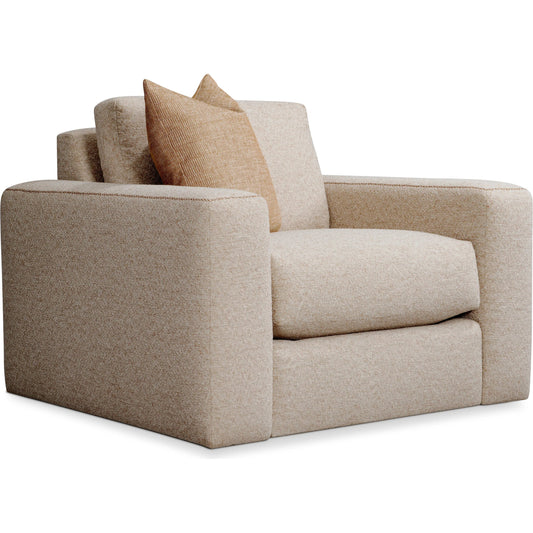 Vaughn Fabric Swivel Chair by Bernhardt in beige, tan. Made from fabric, polyfoam core, virgin polyester fibers, waterfowl feathers, waterfowl down in a transitional style.