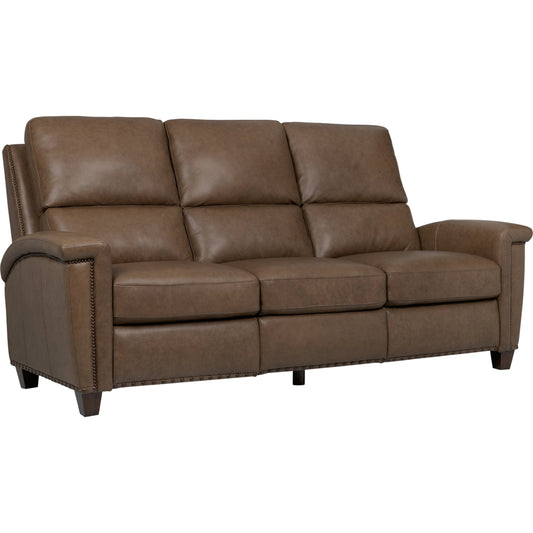 Julian Zero Gravity Power Sofa with Power Headrest by Hooker Furniture in brown and dark wood. Made from semi-aniline top grain leather, leather in a unique style.