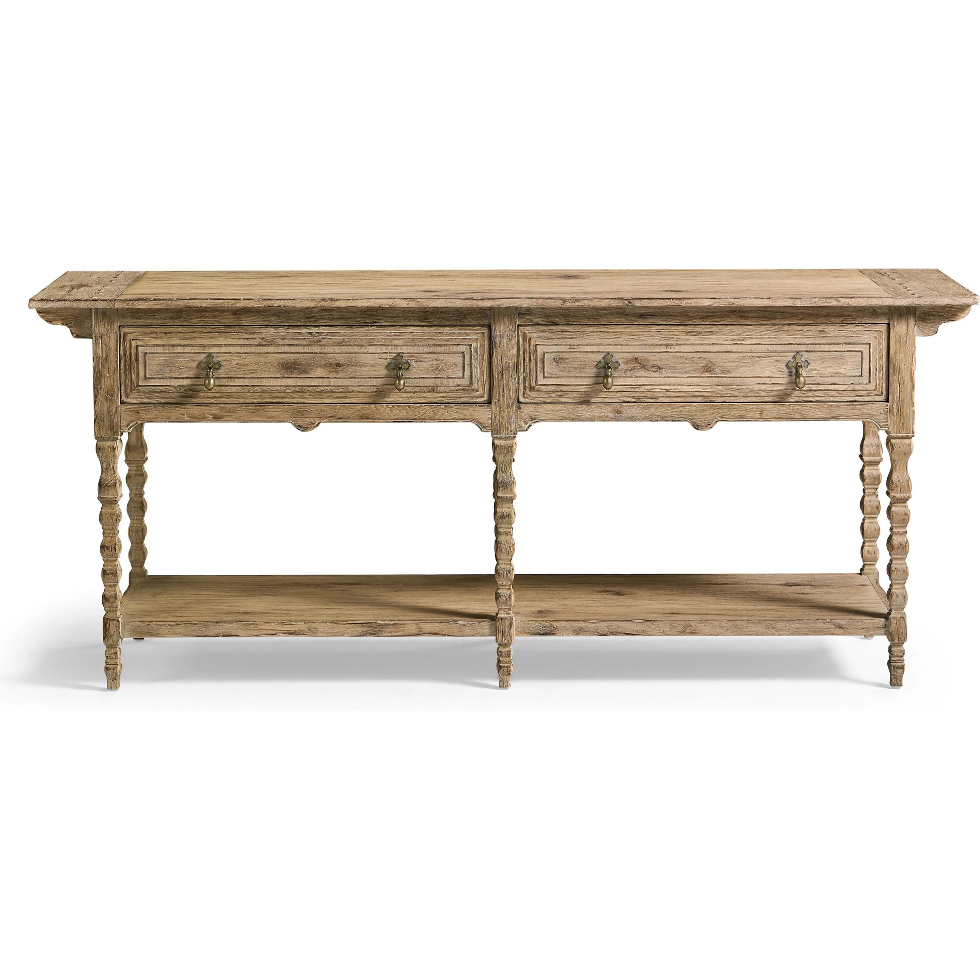 Sagehill Spindle-Leg Console by Jonathan Charles in timberon grey oak. Made from main oak in a unique style.