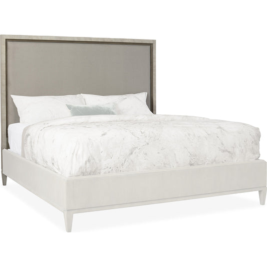 Elixir Headboard by Hooker Furniture in grey and greige. Made from chinese walnut veneers, fabric in a modern style.
