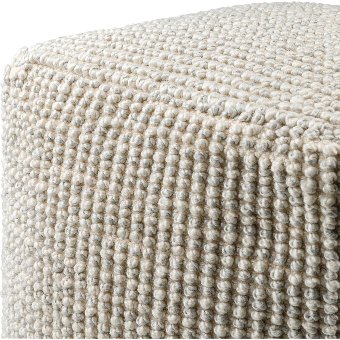 002 SI-2050615 | Closeup | Haruko Indoor/Outdoor Throw by Surya in light grey. Made from top: 100% recycled pet yarn, bottom: 100% polyester, fill: 100% polybeads in a modern style.