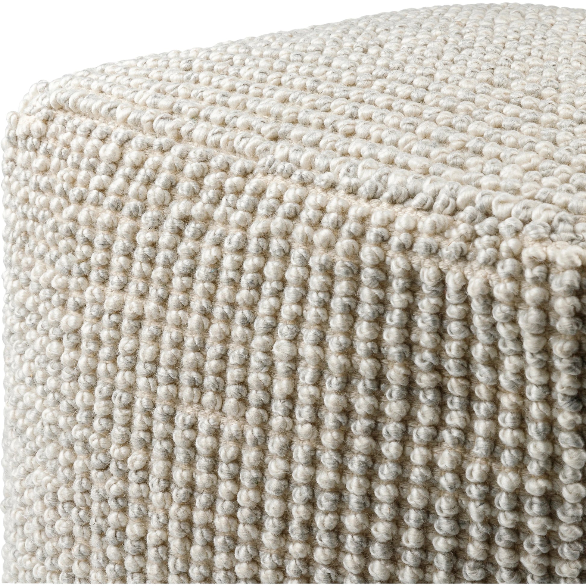 Haruko Indoor/Outdoor Throw by Surya in light grey. Made from top: 100% recycled pet yarn, bottom: 100% polyester, fill: 100% polybeads in a modern style.