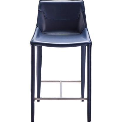 Hanks Bar Stool - 497381 by Surya in navy and hand finished. Made from upholstery: pvc, base: metal, fill: 100% polyurethane foam in a modern style.