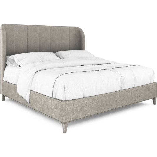 Vault Upholstered Shelter Bed by A.R.T. Furniture in gray and mink. Made from parawood solids, foam, fabric in a modern style.